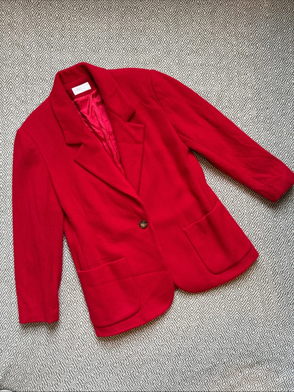 Lands' End Vibrant Red Vintage Single-Button Wool Blazer